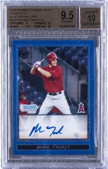 2009 Bowman Chrome Draft Prospects #BDPP89 Mike Trout (Blue Refractor) Signed Rookie Card (#047/150) – BGS GEM MINT 9.5/BGS 10
